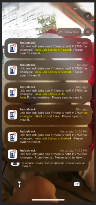 A mobile app notification about a job the office changed