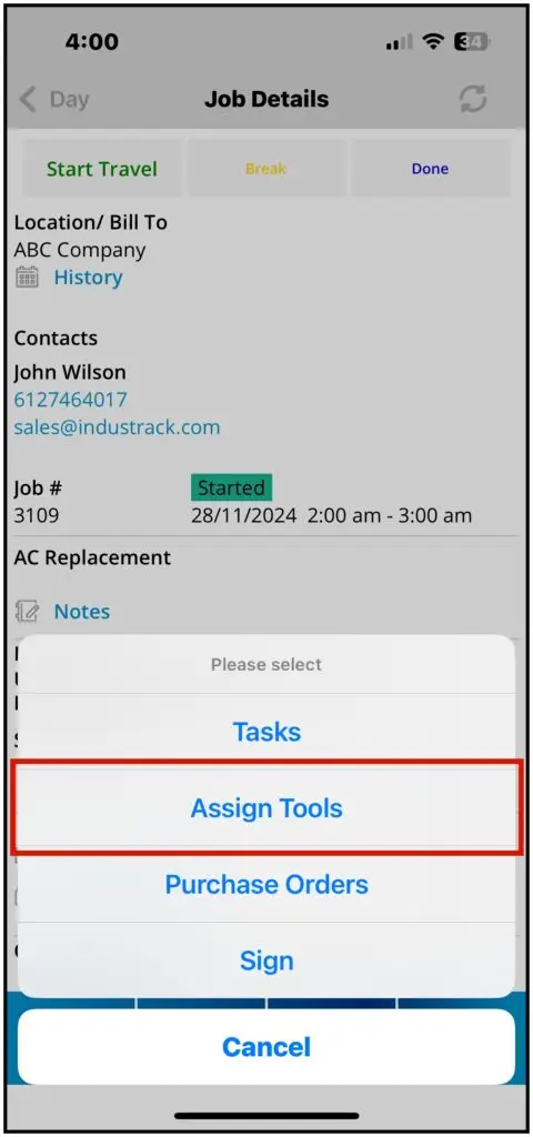 Assign Tools on a job