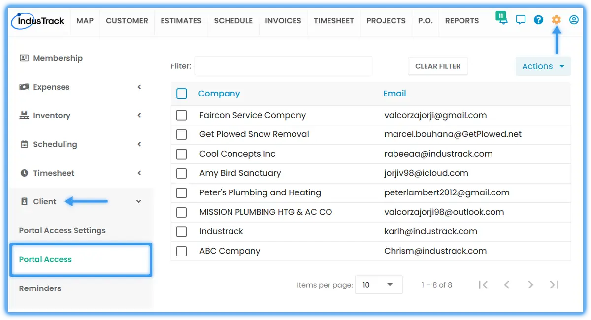 The Portal Access page with the list of portal users