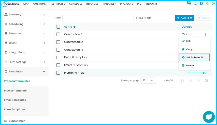 Setting a proposal template as the default