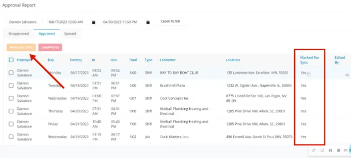 Approved records and the Mark for Sync button