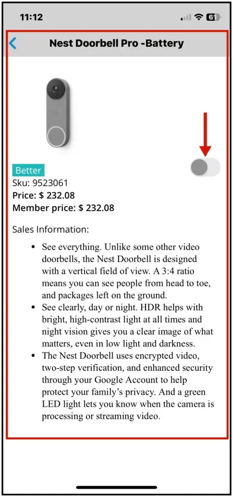 Flat-rate item details with the toggle to add it