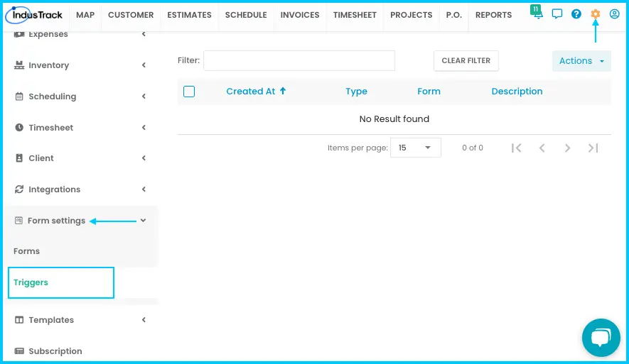The Triggers page with the list of form triggers