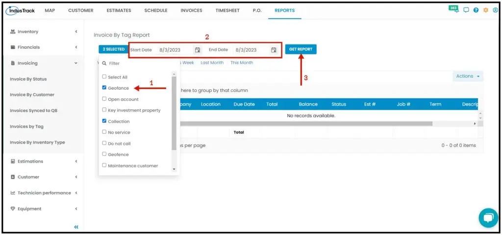 Choosing tags and dates for Invoice By Tag