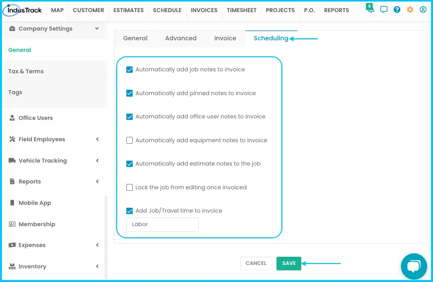 The Scheduling Settings checkboxes