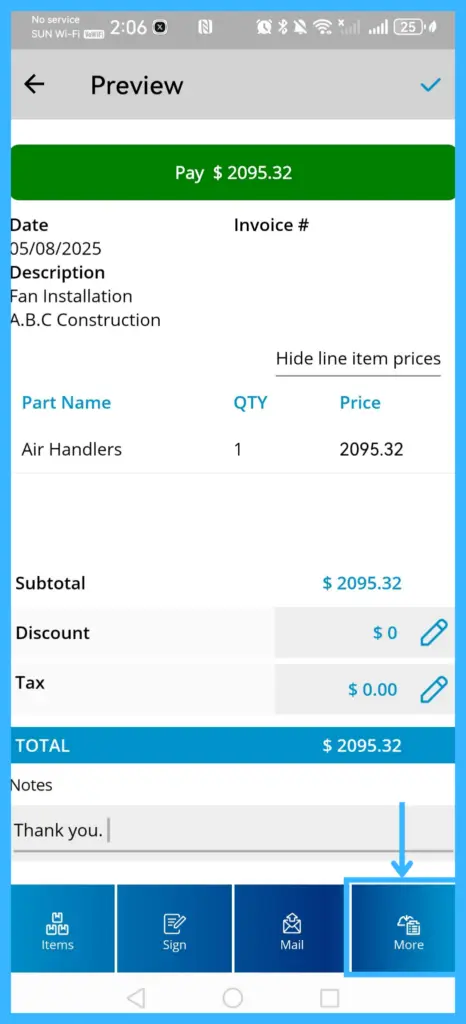 More Options on an invoice: Copy and Delete