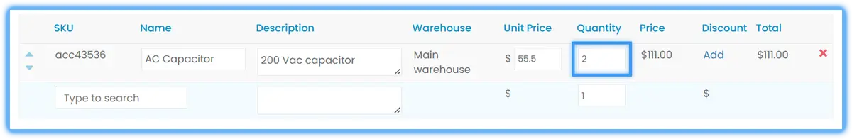 Setting the quantity of an item