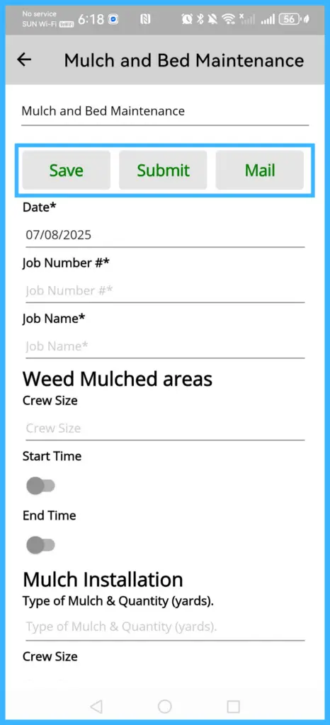 The Save, Submit and Mail options on a form