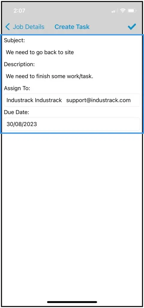 Creating a reminder task for an office user with a due date
