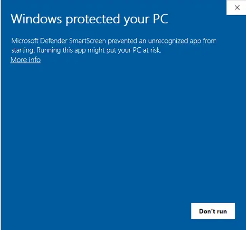 The More Info link in the Windows warning