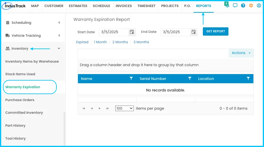 The Inventory Warranty Expiration report