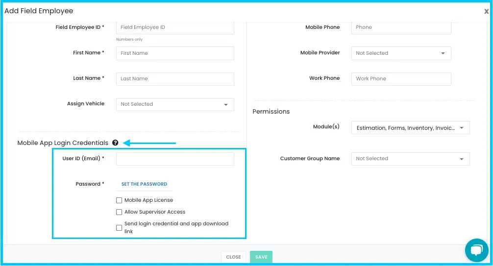 Mobile app login fields and options