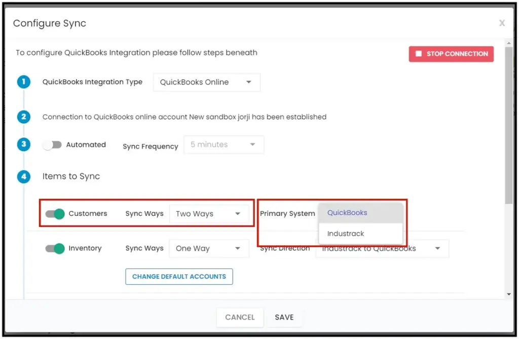 Choosing the primary system for QuickBooks Online customer sync