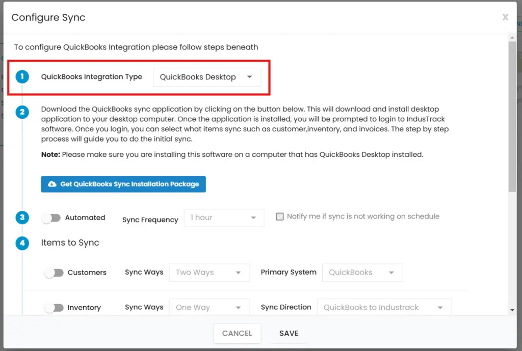Choosing QuickBooks Desktop as the integration type