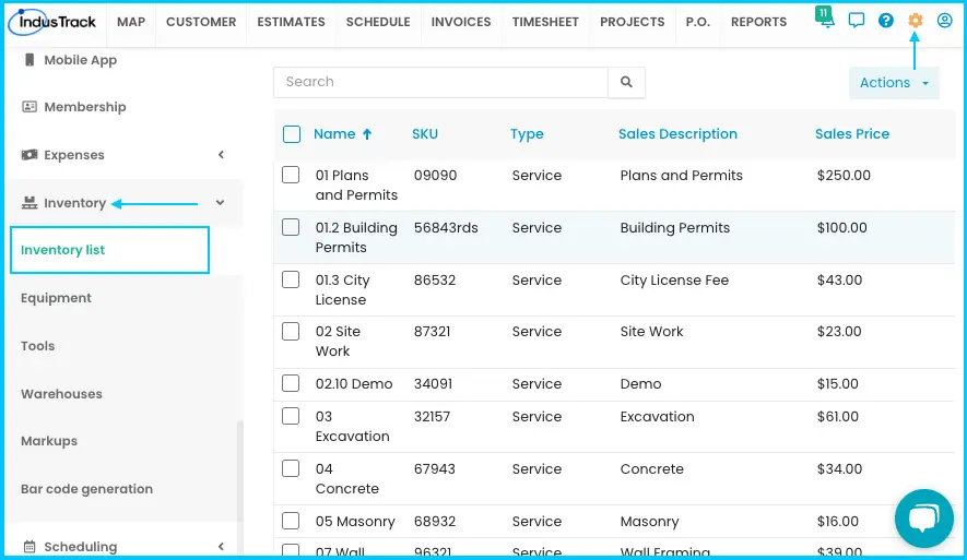 The Inventory List page