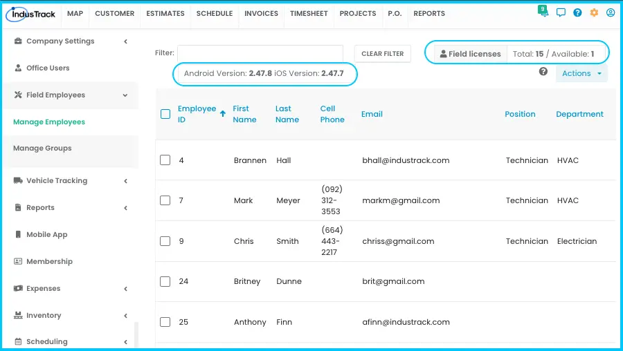 The Active, Inactive and Archived employee lists