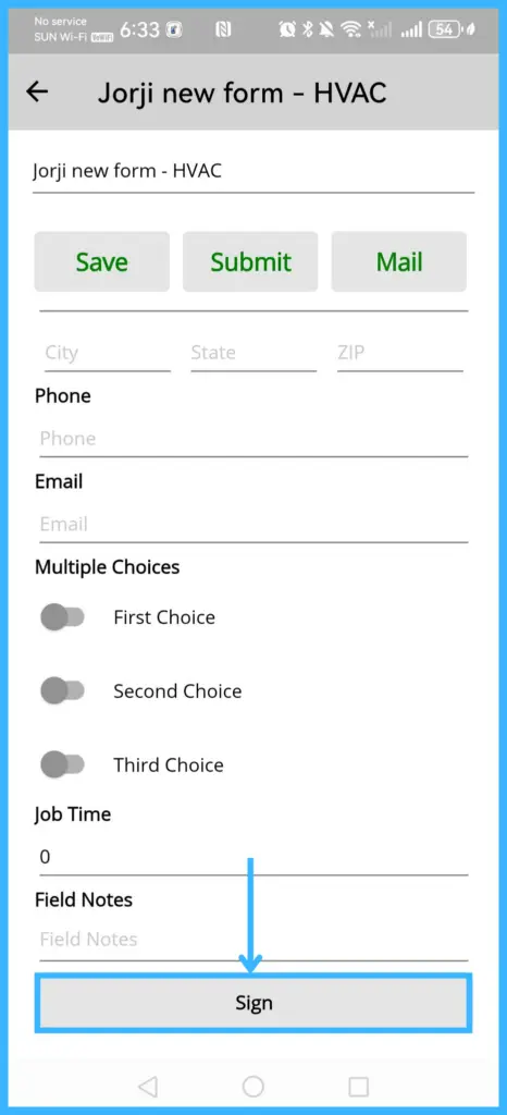The Sign button on a form