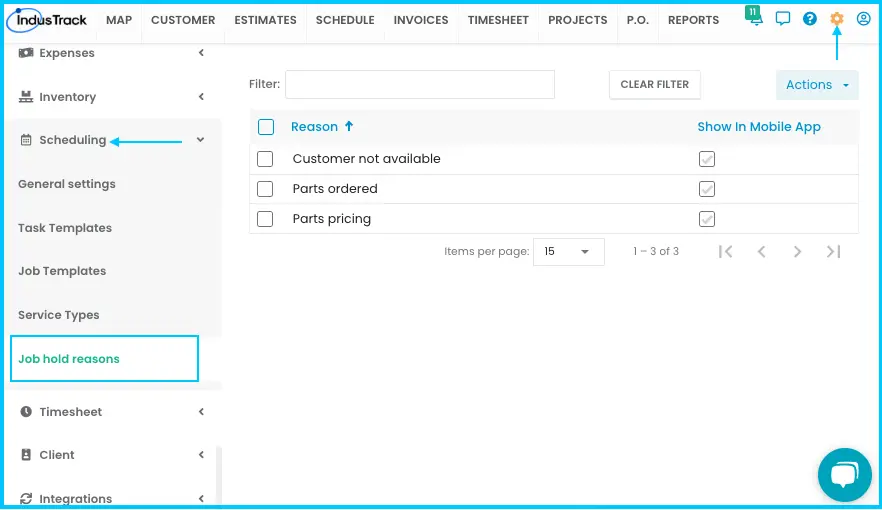 The Job Hold Reasons page under Settings > Scheduling