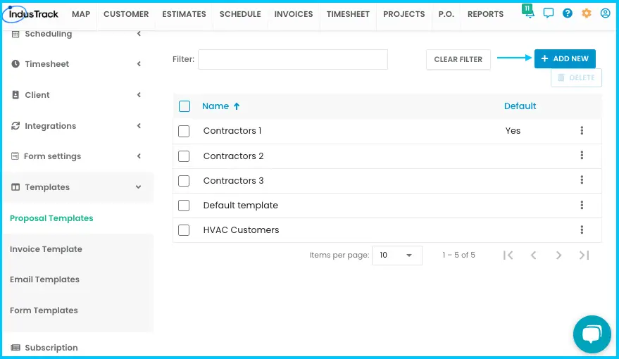 A new proposal template in the templates list