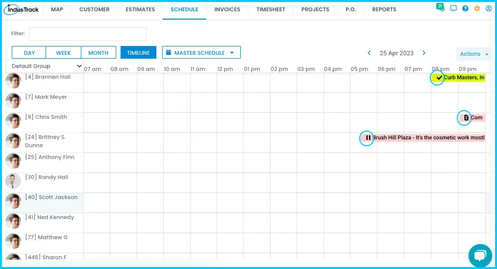 Job status icons on jobs in the schedule