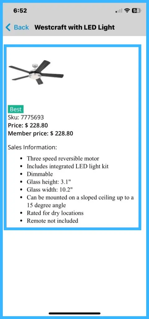 The Sales Information page for a flat-rate item