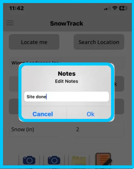 Typing notes and tapping OK