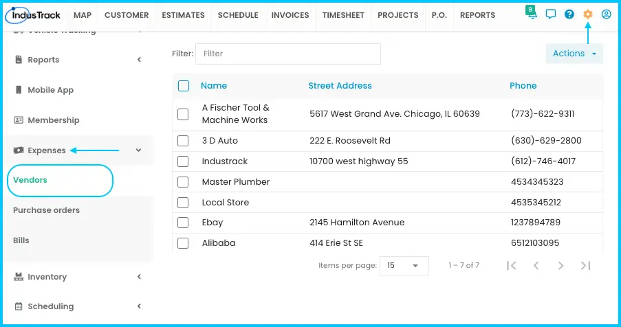 The Vendors page under Settings > Expenses