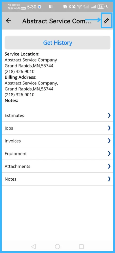 The pencil icon for editing the customer's addresses