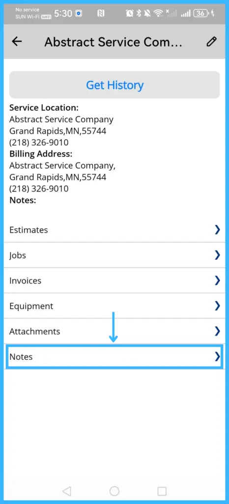 The customer's Notes