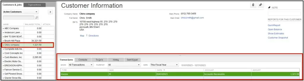A synced invoice with the Unpaid status