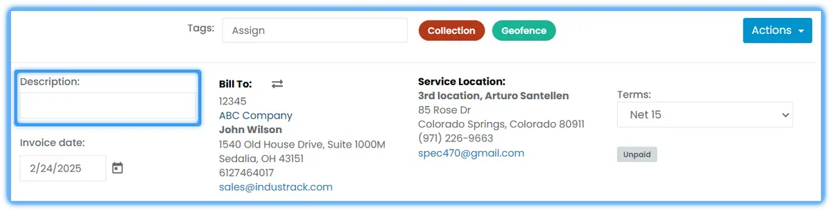The invoice description field