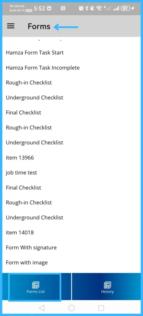 The list of available forms