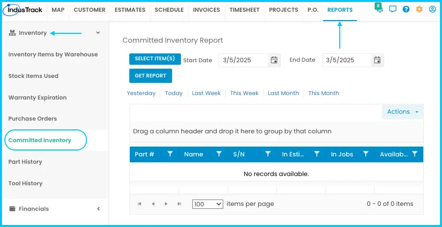 A Committed Inventory report with Estimates, In Jobs and Available columns