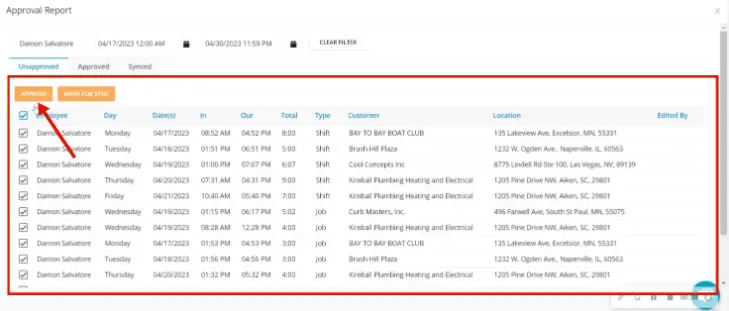 The Approval Report with unapproved records and the Approve button