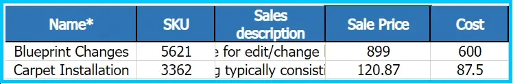 The Services import template