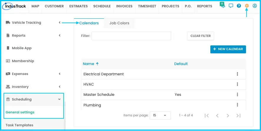 The Calendars page under Settings > Scheduling > General Settings