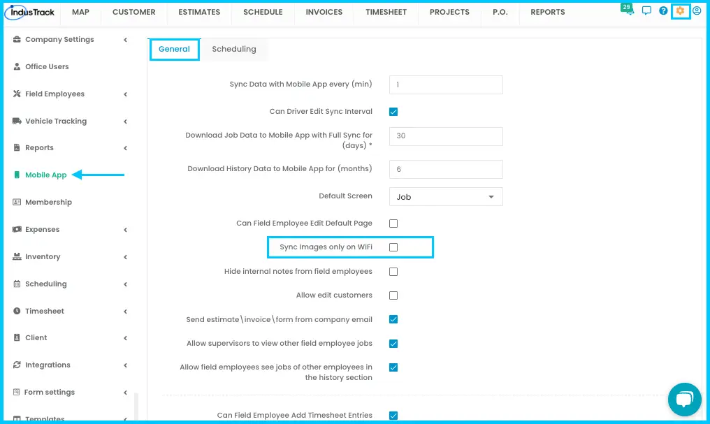The Sync Images only on Wi-Fi setting under Settings > Mobile App > General in the web app