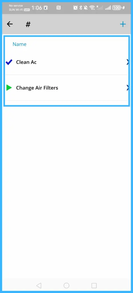 The task list with check mark and play icons