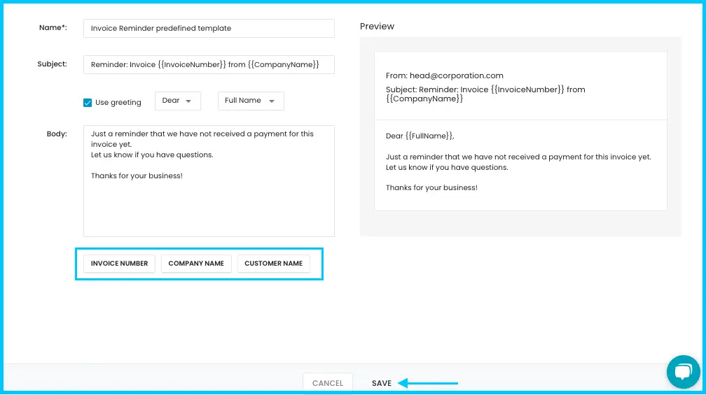 The Invoice Reminder email template