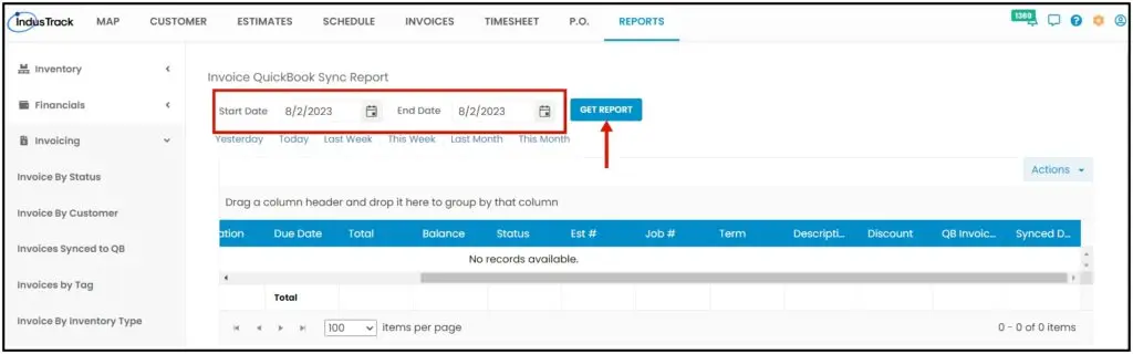 Choosing dates for Invoices Synced to QB