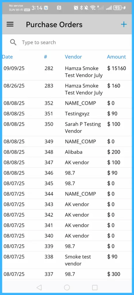 The purchase order list
