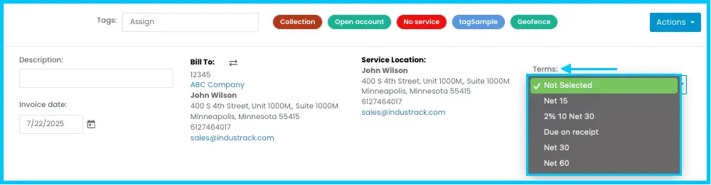 The Term field on the invoice