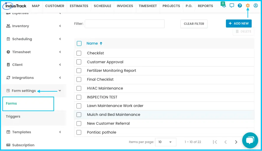 The Forms page with your list of forms